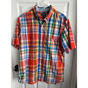 Chaps Men's Large Multicolor Plaid Short Sleeve Button Down Shirt Easy Care